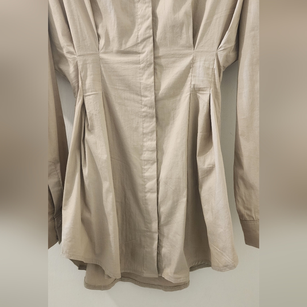 OW Collection Ella Shirt‎ Dress, Tan, Size Small. - Picture 2 of 11